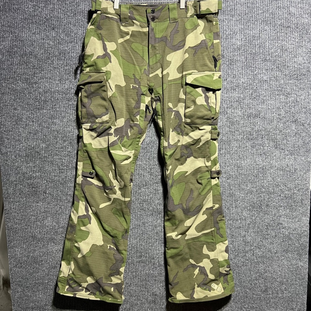 Airblaster Snow Pants Mens L Green Camo Cargo Snowboard Ski Ripstop Trousers